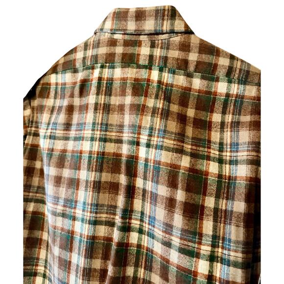 Pendleton Wool Board Shirt Men’s M Plaid Brown Blue 
60s–70s Made in USA - Picture 9 of 10